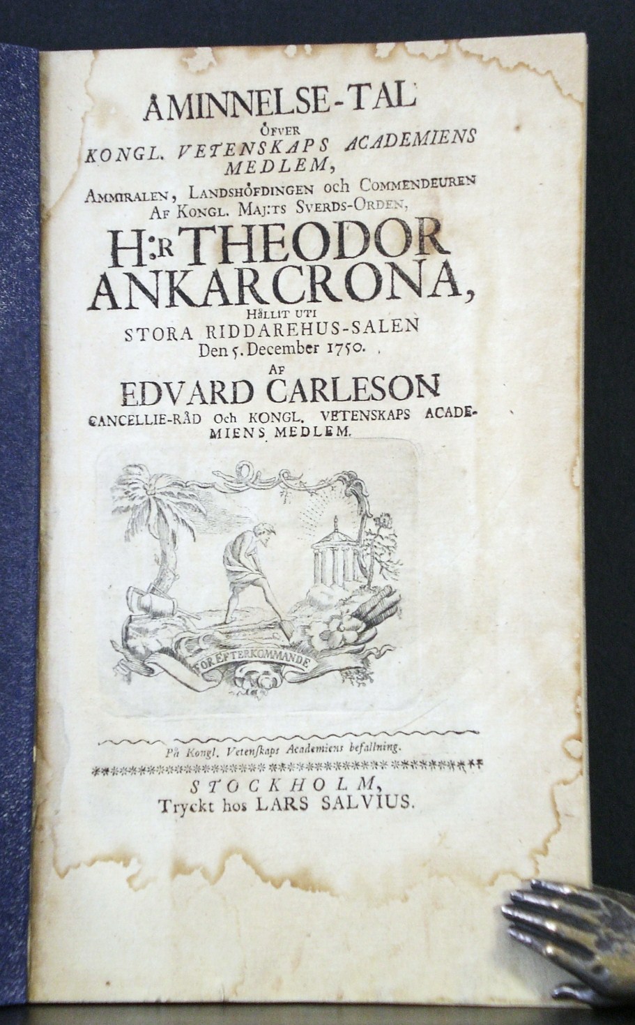 Åminnelse-tal öfwer H:r Theodor Ankarcrona (1750)