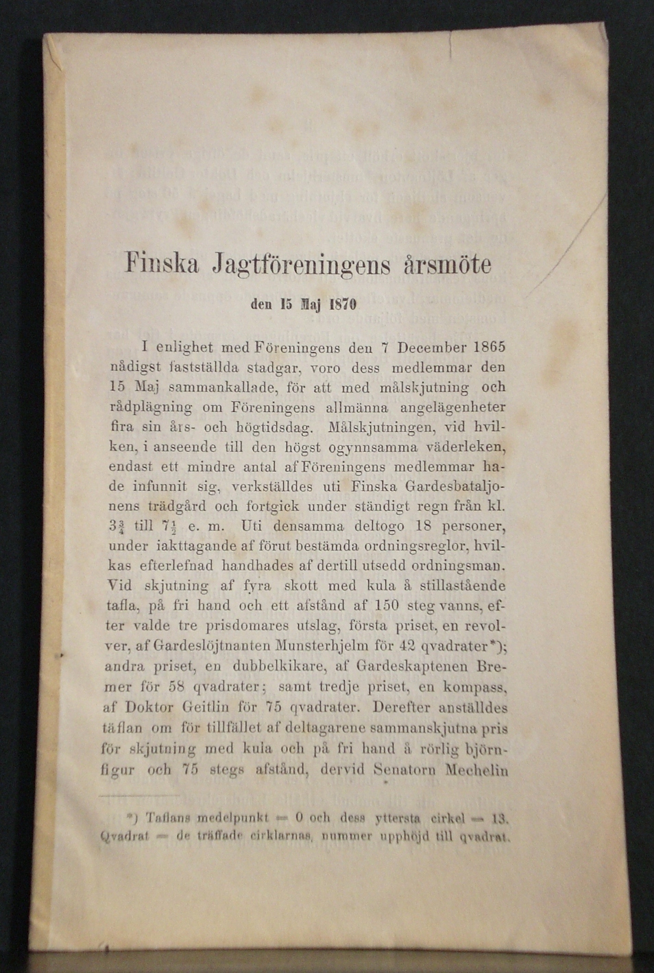 Finska Jagtföreningens årsmöte den 15 Maj 1870