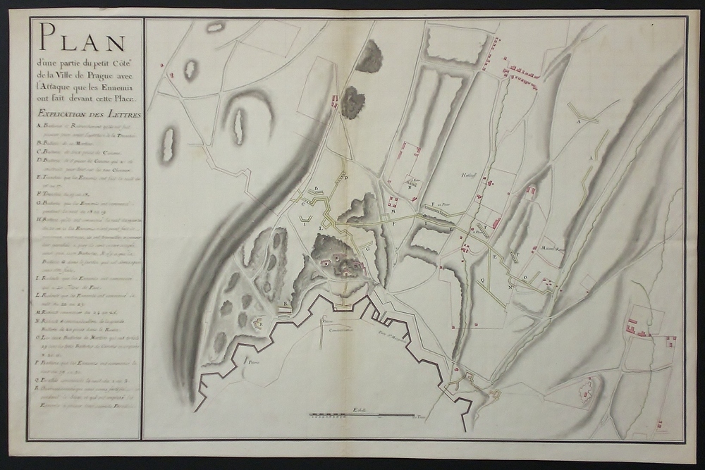 Plan d'une parte du petit Côté de la Ville de Prague avec l´Attaque que les Ennemis ont fait devant cette Place