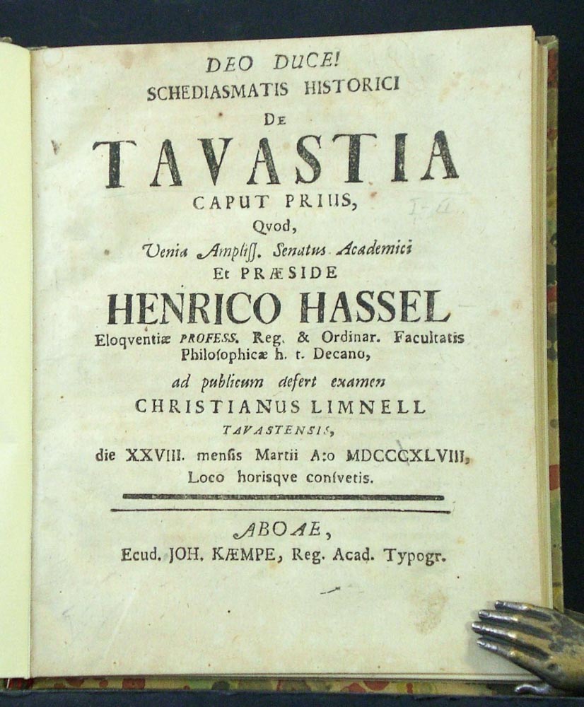 Hassel, Henricus: Schediasma historici de Tavastia. Resp. Christianus Limnell. I-II
