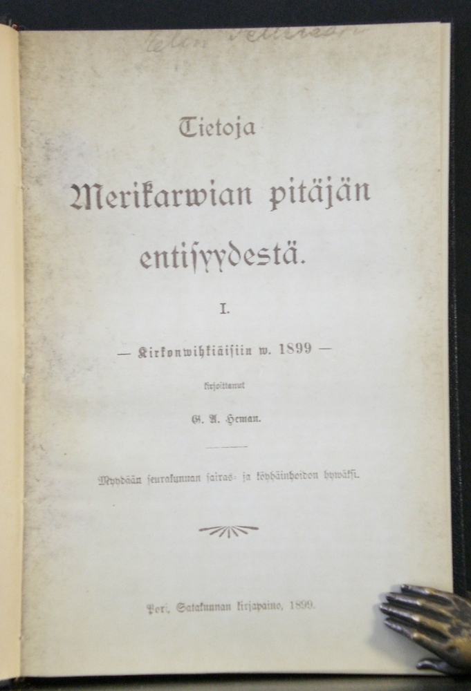 Heman, Gustav Adolf: Tietoja Merikarwian pitäjän entisyydestä I. Kirkonwihkiäisiin w. 1899