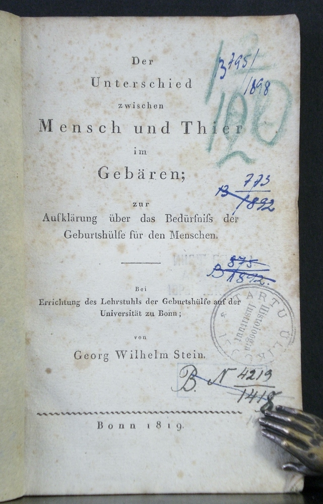 GEORG WILHELM STEIN Der Unterschied zwischen Mensch und Thier im Gebären (1819)