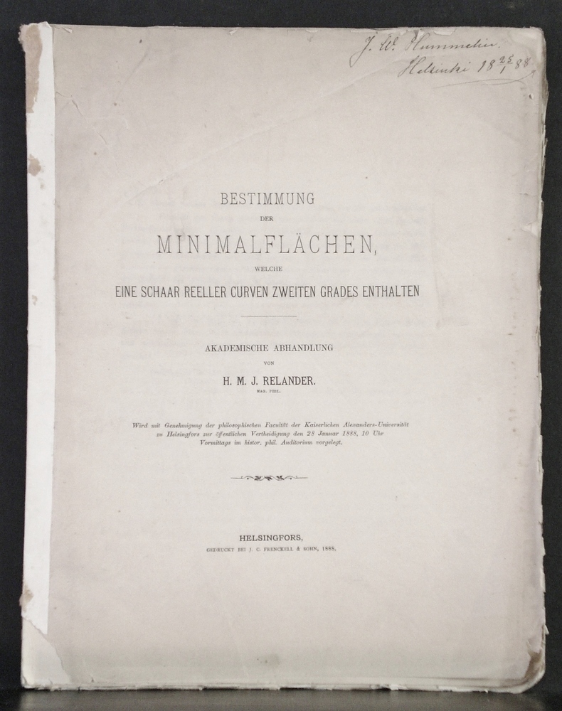 Bestimmung der Minimalflächen, welche eine Schaar reeller Curven zweiten Grades enthalten (1888)