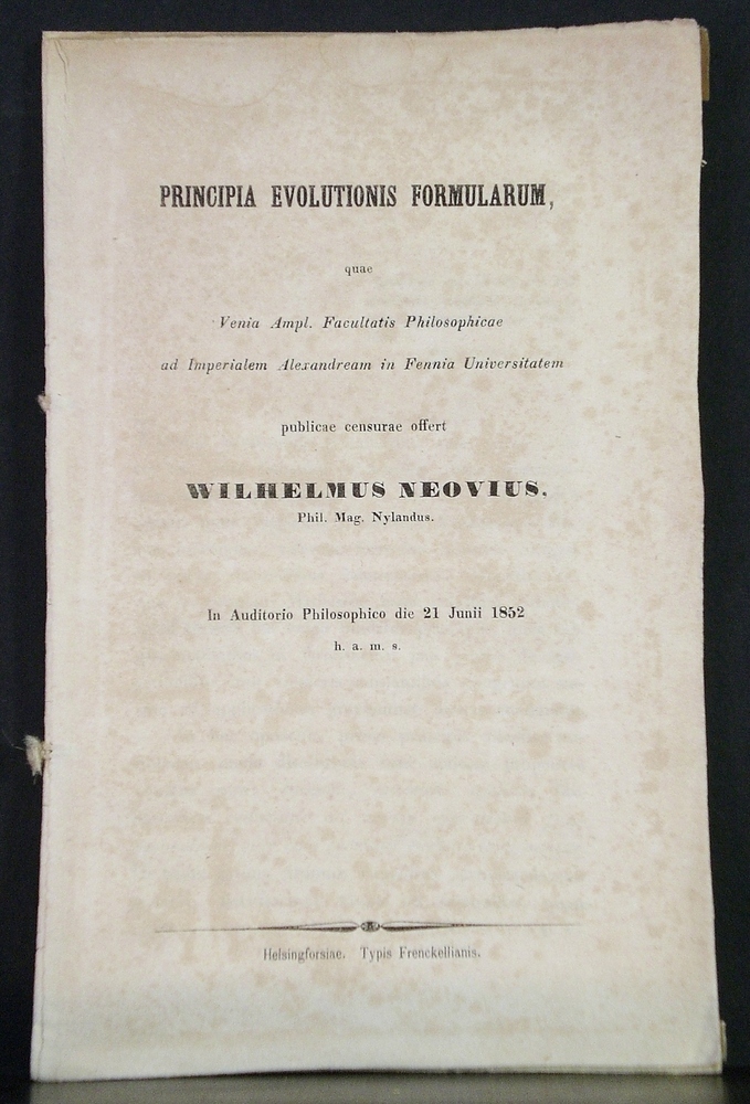 WILHELM NEOVIUS Principia evolutionis formularum (1852)