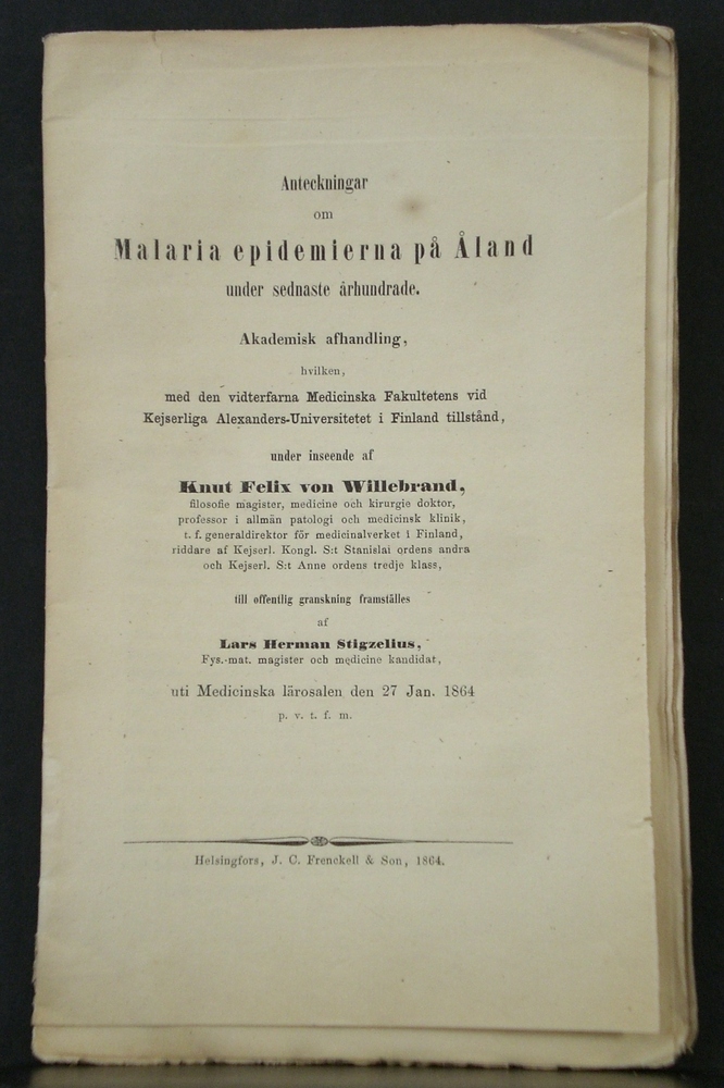 Anteckningar om malaria epidemierna på Åland under sednaste århundrade (1864)