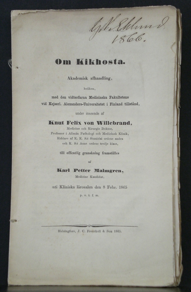 Om kikhosta. Akademisk afhandling (1865)