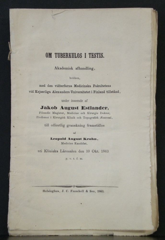 Om tuberkulos i testis. Akademisk afhandling (1863)