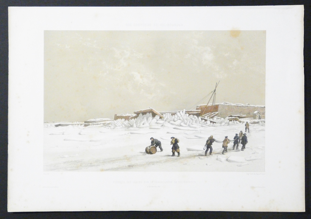 Cicéri, Eugéne - Bayot, A. : Nos souvenirs de Kil-Bouroun. Poussée des glaces sur le débarcadère de Kil-Bouroun (le 24 Decembre 1855)