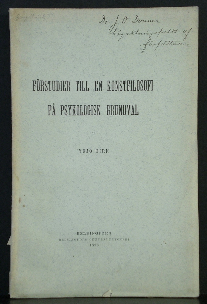 Hirn, Yrjö: Förstudier till en konstfilosofi på psykologisk grundval