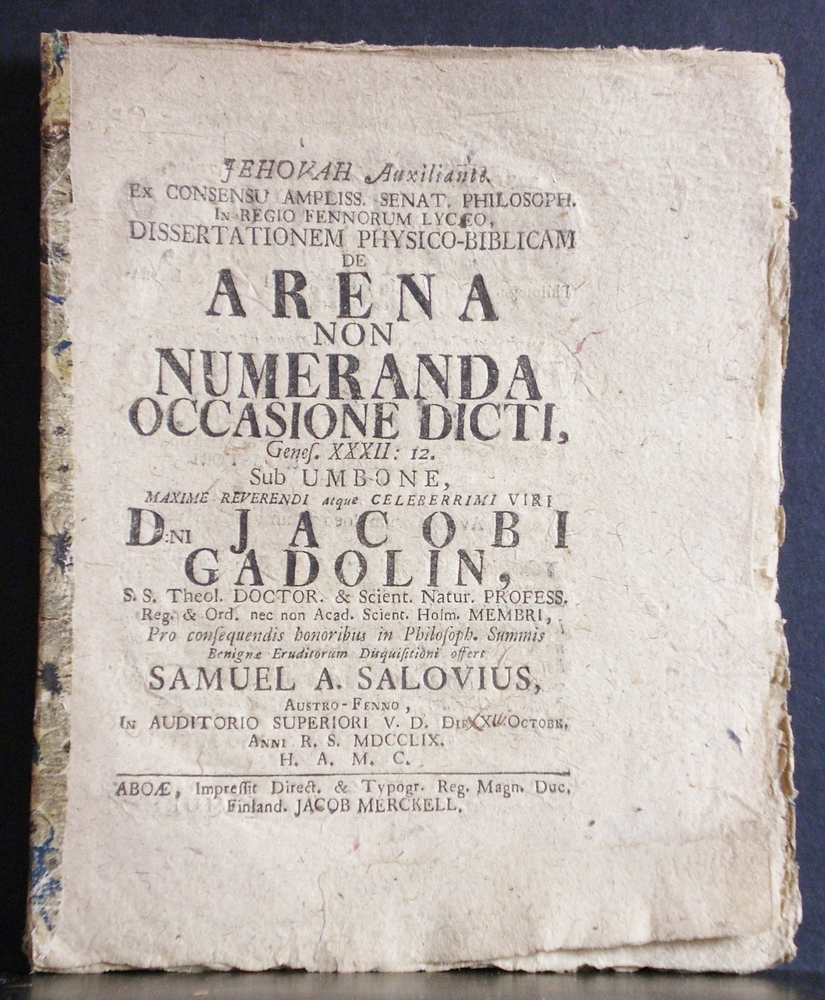 GADOLIN JACOBUS De arena non numeranda occasione dicti, Genes. XXXII: 12