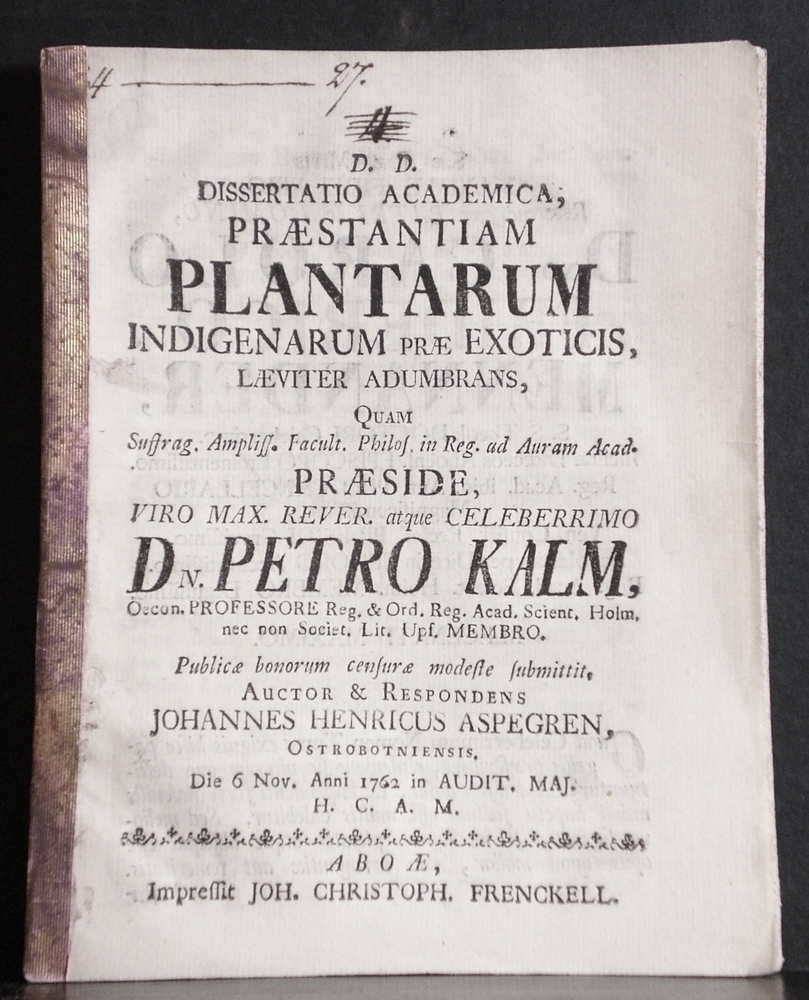KALM PEHR Praestantia plantarum indigenarum prae exoticis (1762)
