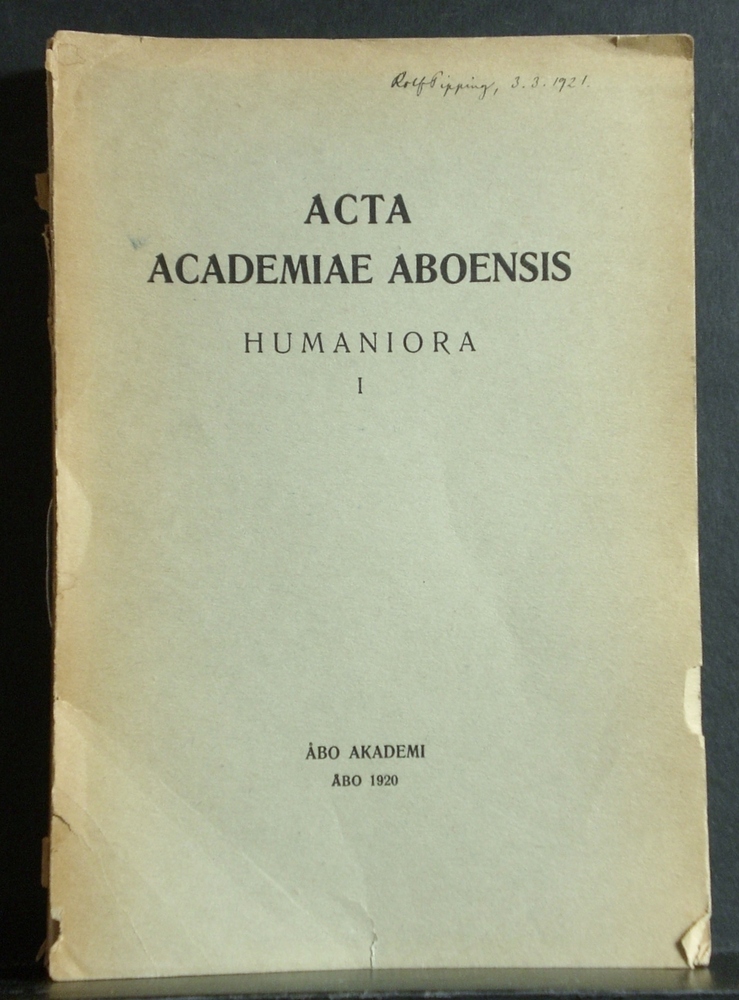 Westermarck - Sundwall - Karsten - Landtman - Wikman: Acta Academiae Aboensis. Humaniora I - kansatiede303761L