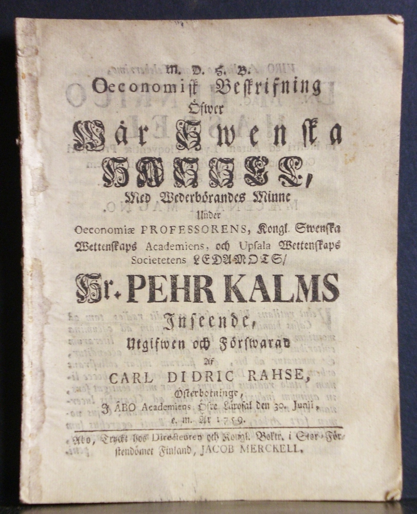 KALM PEHR Öfwer wår swenska hassel (1759)