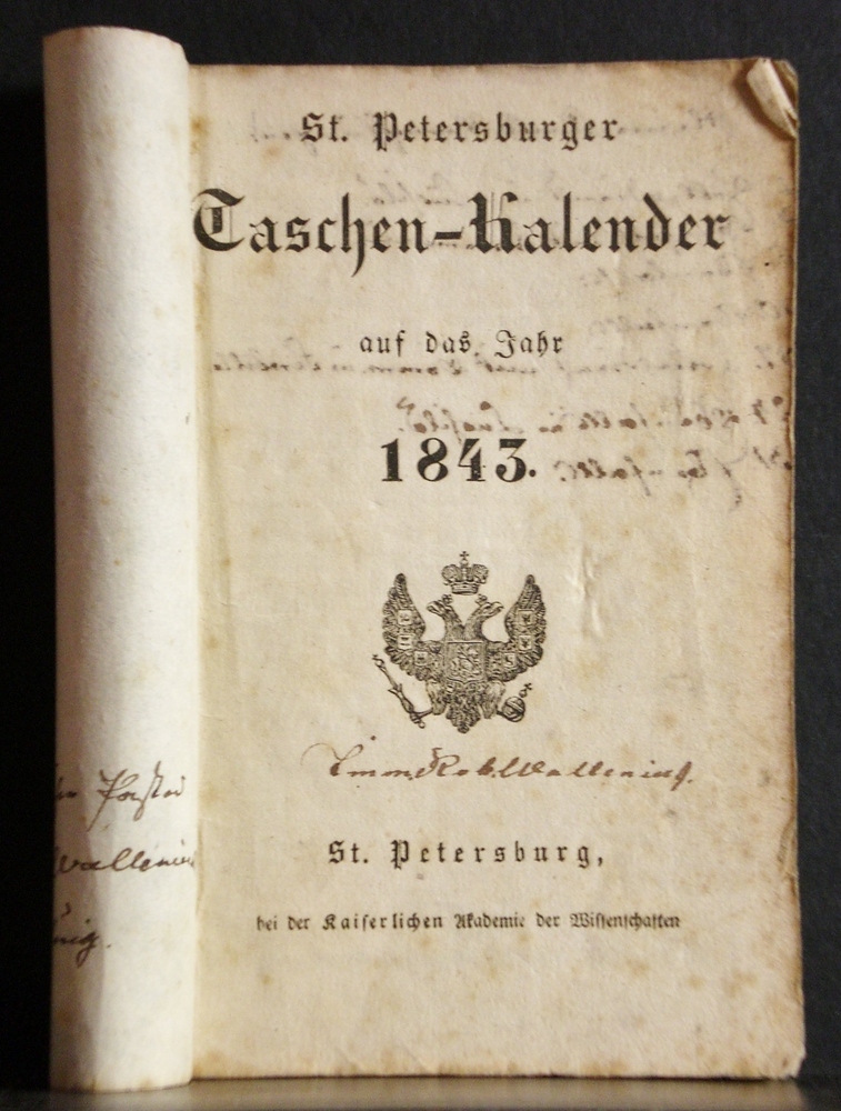 St. Petersburger Taschen-Kalender aus das Jahr 1843 - Venäjän historia ja maantiede