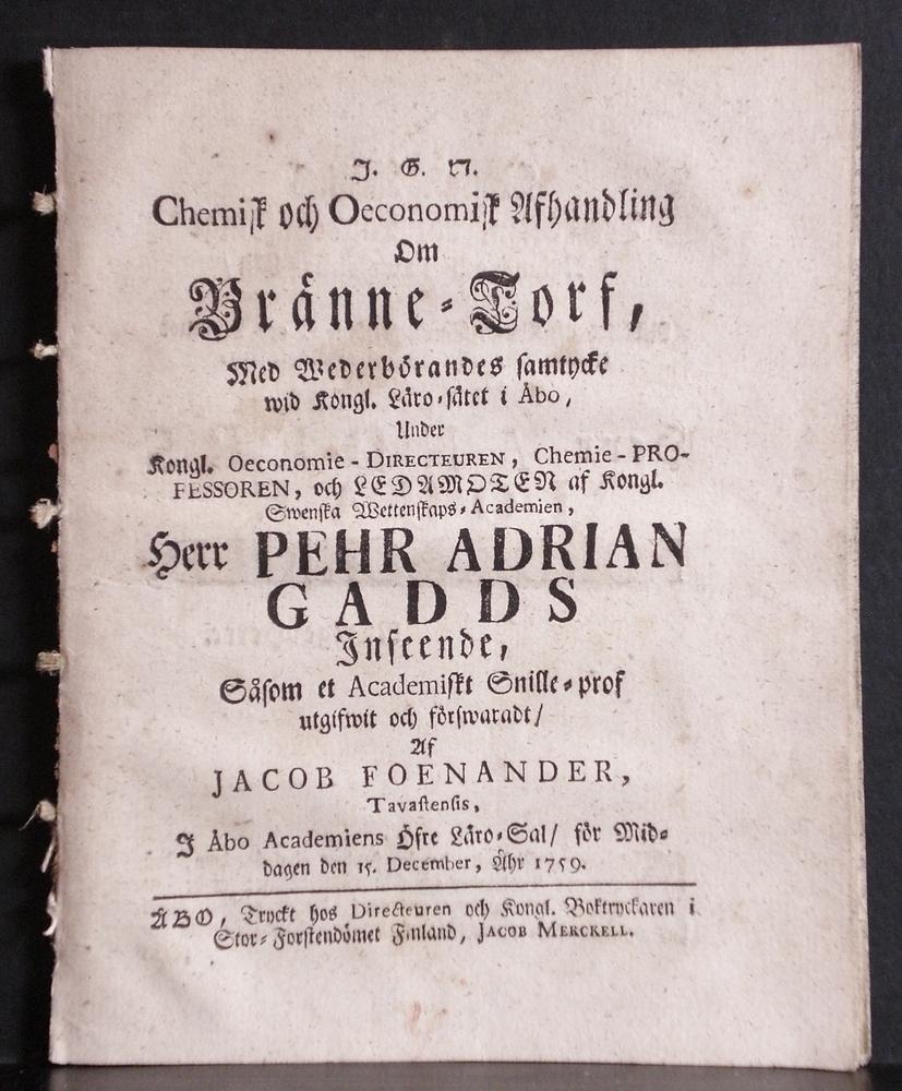 GADD PEHR ADRIAN Om bränne-torf (1759)
