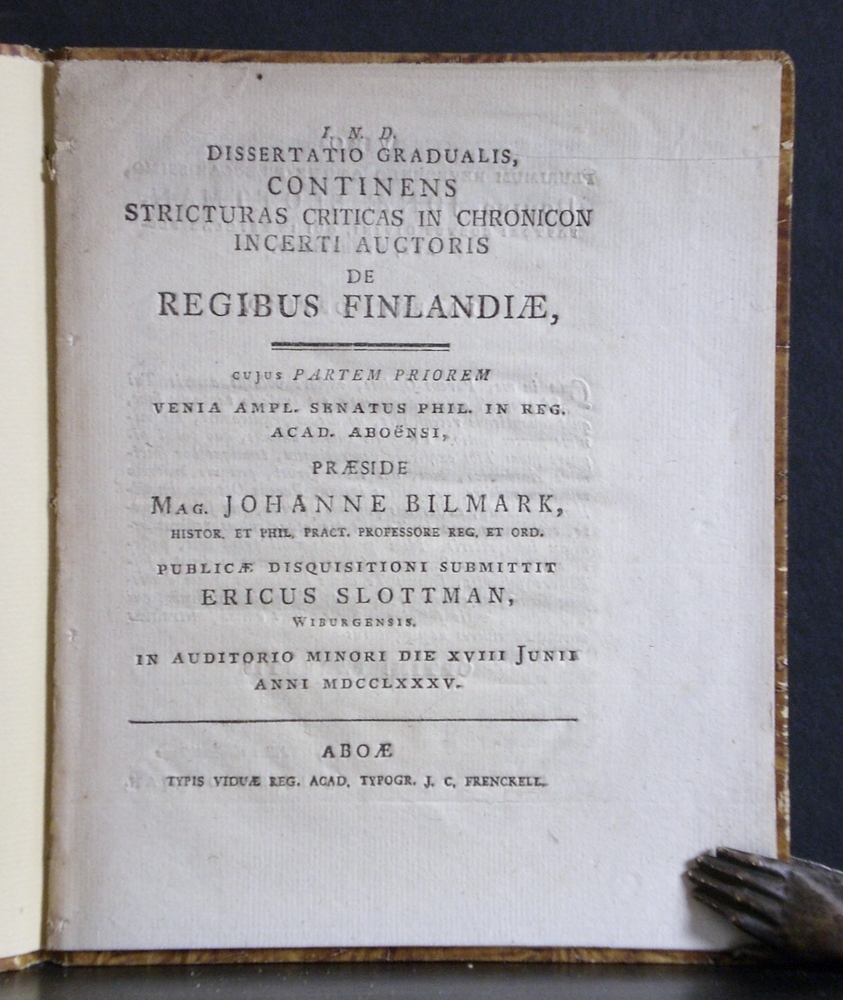 Dissertatio gradualis continens stricturas criticas in chronicon incerti auctoris de regibus Finlandiae