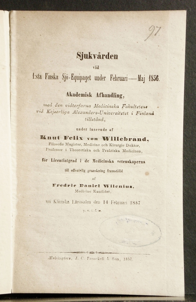 Sjukvården vid 1:sta Finska sjö-equipaget under februari-maj 1856