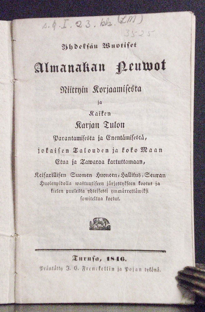 Yhdeksän wuotiset almanakan neuwot niittyin korjaamisesta (1846)