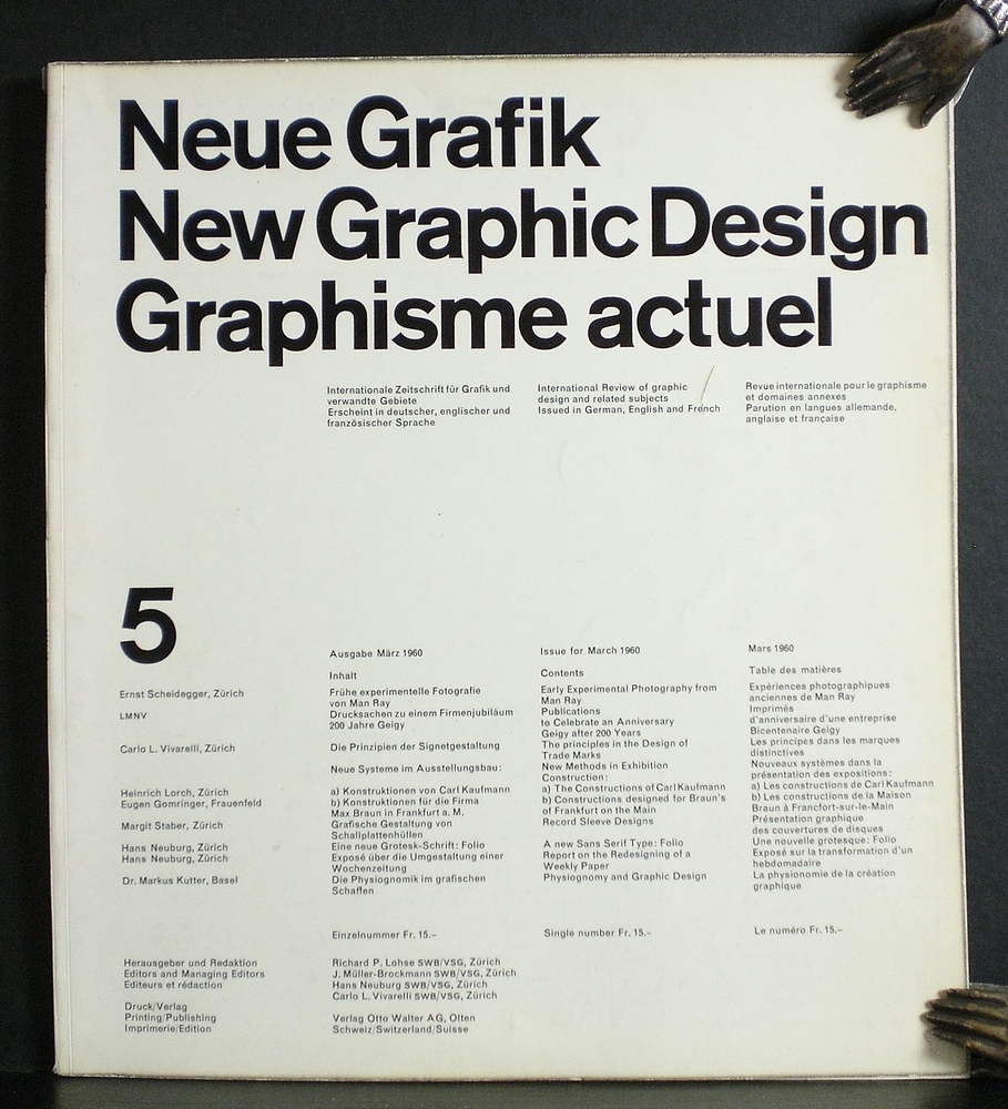 Lohse, Richard L. et al , editor: Neue Grafik. New Graphic Design. Graphisme Actuel. 5, März, 1960