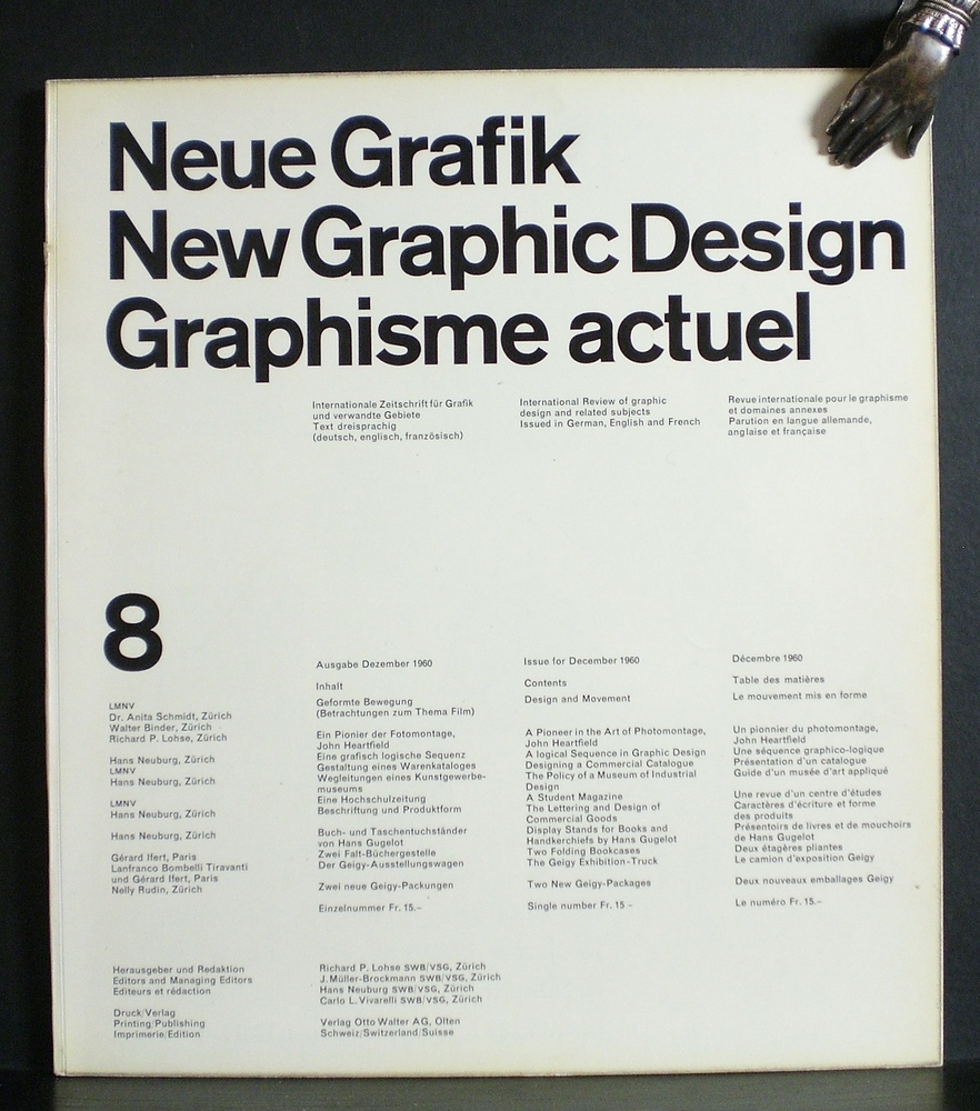 Lohse, Richard L. et al , editor: Neue Grafik. New Graphic Design. Graphisme actuel. 8, Dezember, 1960