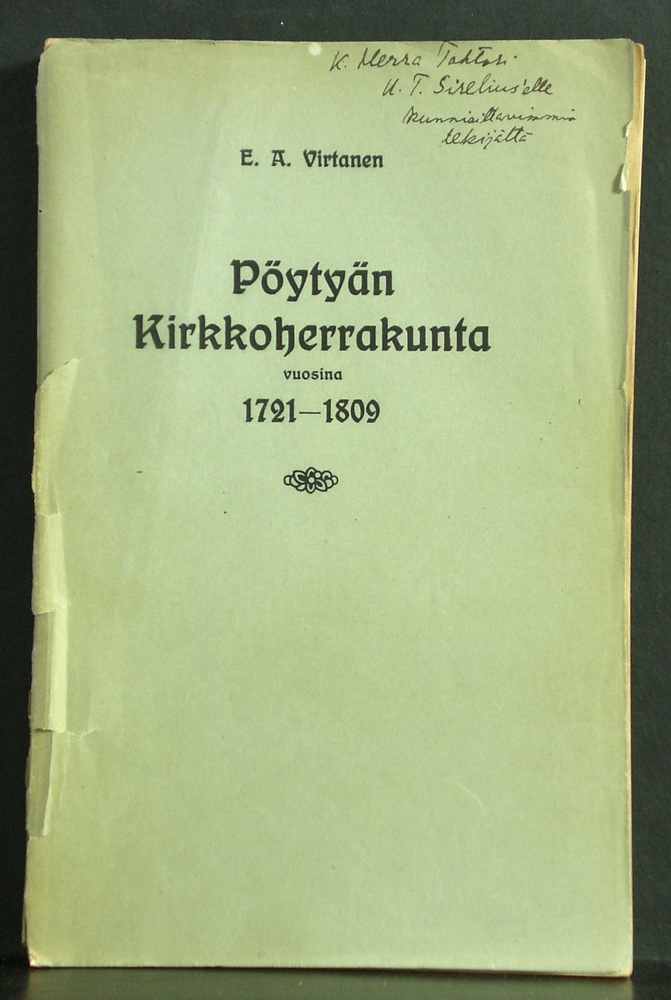Virtanen, E.A.: Pöytyän kirkkoherrakunta vuosina 1721-1809
