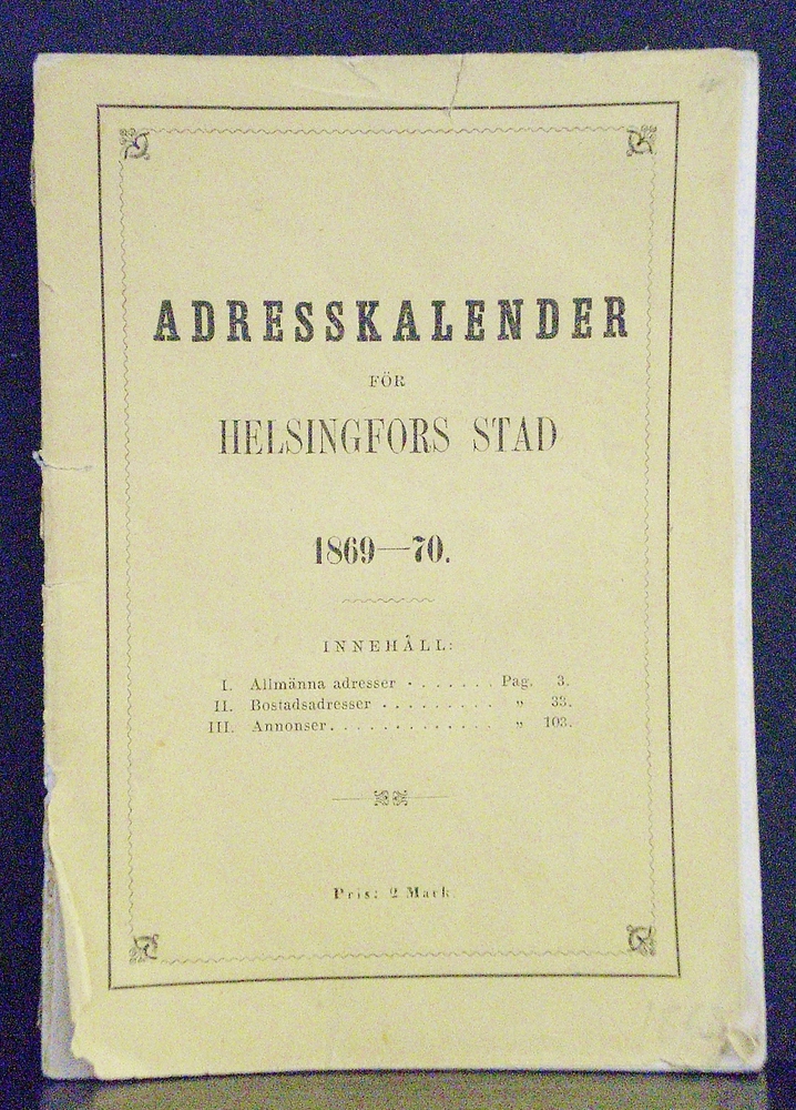 Adresskalender för Helsingfors stad 1860-70