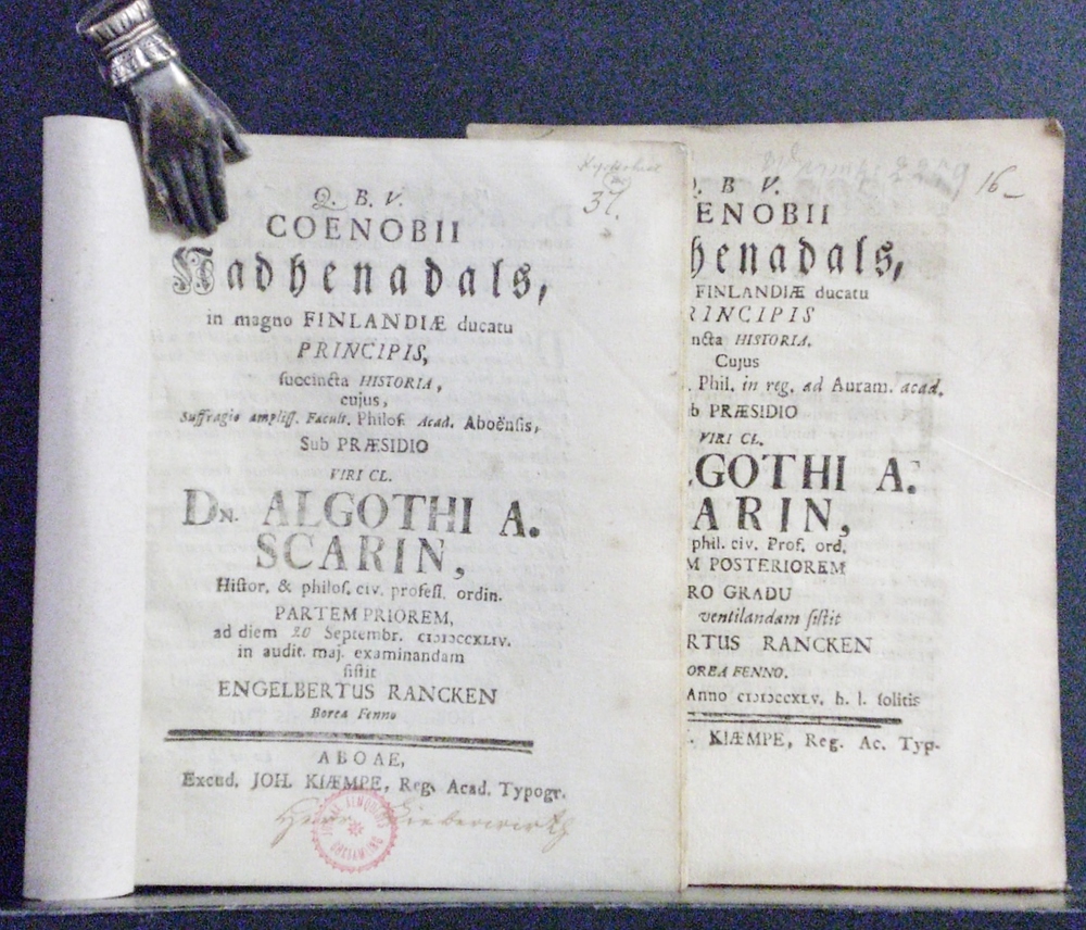 Naantali - Nådendal. Scarin, Algothus: Coenobi Nadhenadals, inmagno Finlandiae ducatu principis succineta historia. Partem priorem. Partem posteriorem. Resp. Engelbertus Rancken. - kaupungit