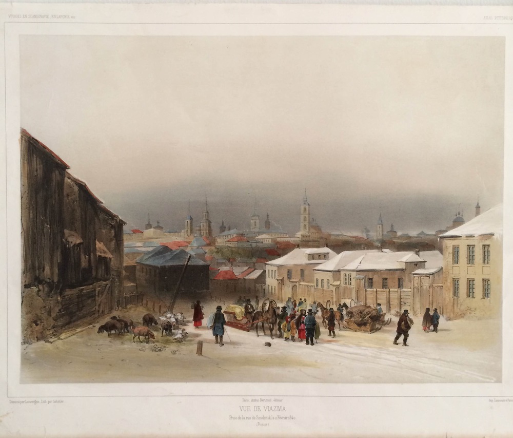 Sabatier, L. J. B.: Vue de Viazma. Prise de la rue de Smolensk, le 2 Février 1840. - Русские гравюры / Venäläisiä kaiverruksia