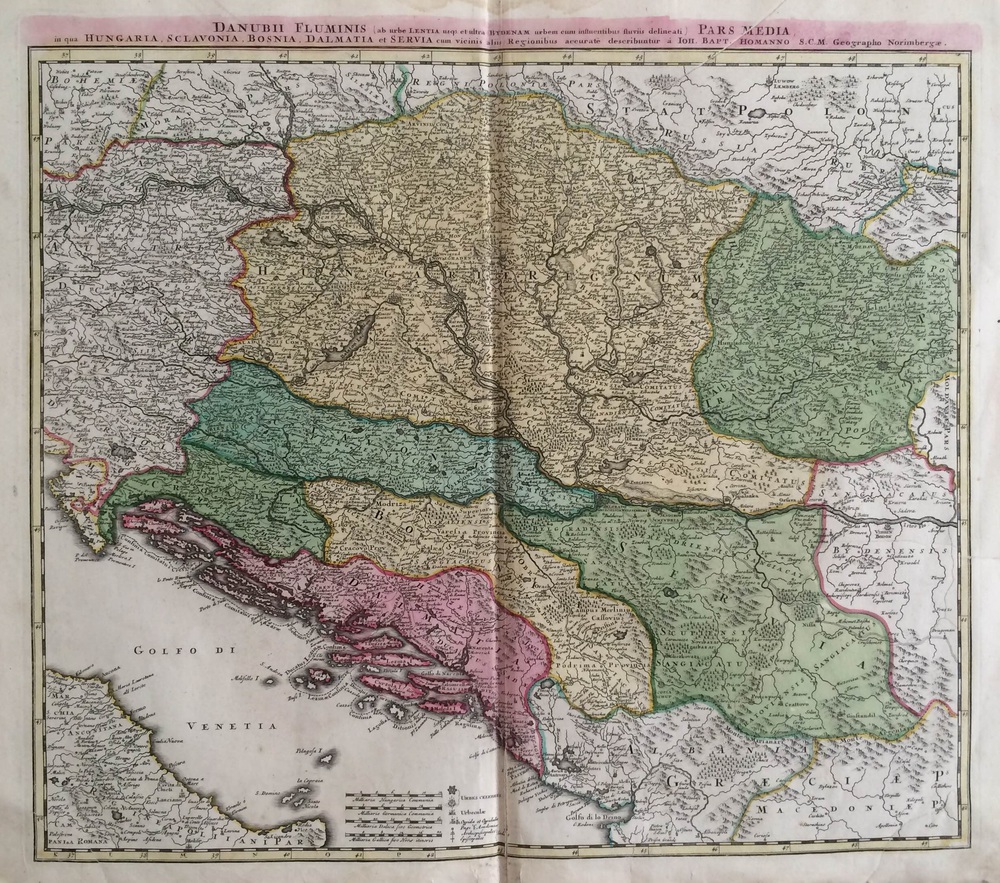 Homann, Joh. Bapt.: Danubii Fluminis...Pars Media, in qua Hungaria, Sclavonia, Bosnia, Dalmatia et Servia..