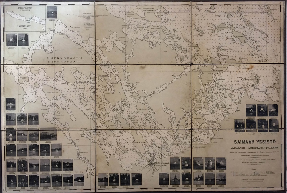 Saimaan vesistö. Lavikanlahti - Lappeenranta - Pullikainen. Kartta on valmistettu Alikapteeni E. Åbergin vuosina 1909-1911 toimittamien vesimittausten mukaan (1910-l.)