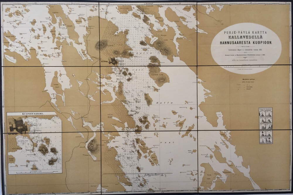 Lönneström, C.: Purje-väylä kartta Saimaan vesillä Hannusaaresta Kuopioon (1892)