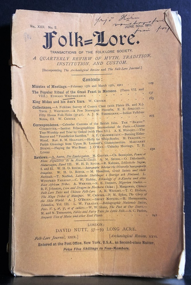 Westermarck, Edward: The Popular Ritual of the Great Feast in Marocco. Folklore, vol XXII, no 2. A quarterly review of myth, tradition, institution and custom - kansatiede