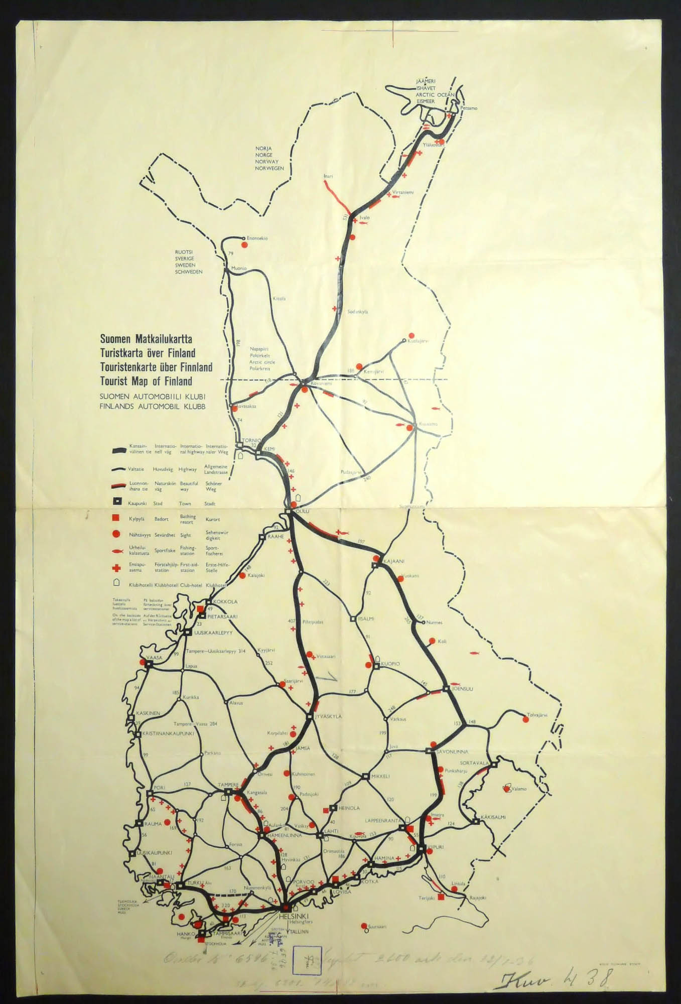 Suomen Matkailukartta. Turistkarta över Finland. Tourist map of Finland (1936)