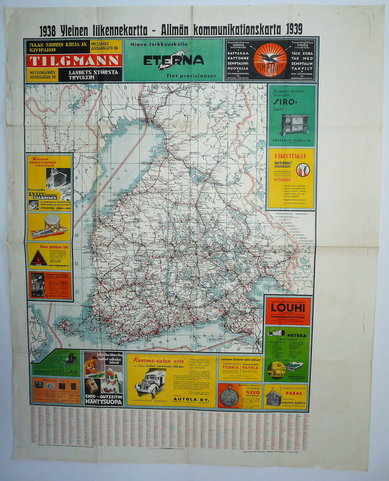 Yleinen liikennekartta. Allmän kommunikationskarta (1939)