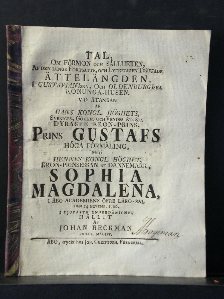JOHAN BECKMAN Tal om förmon och sällheten (1766)