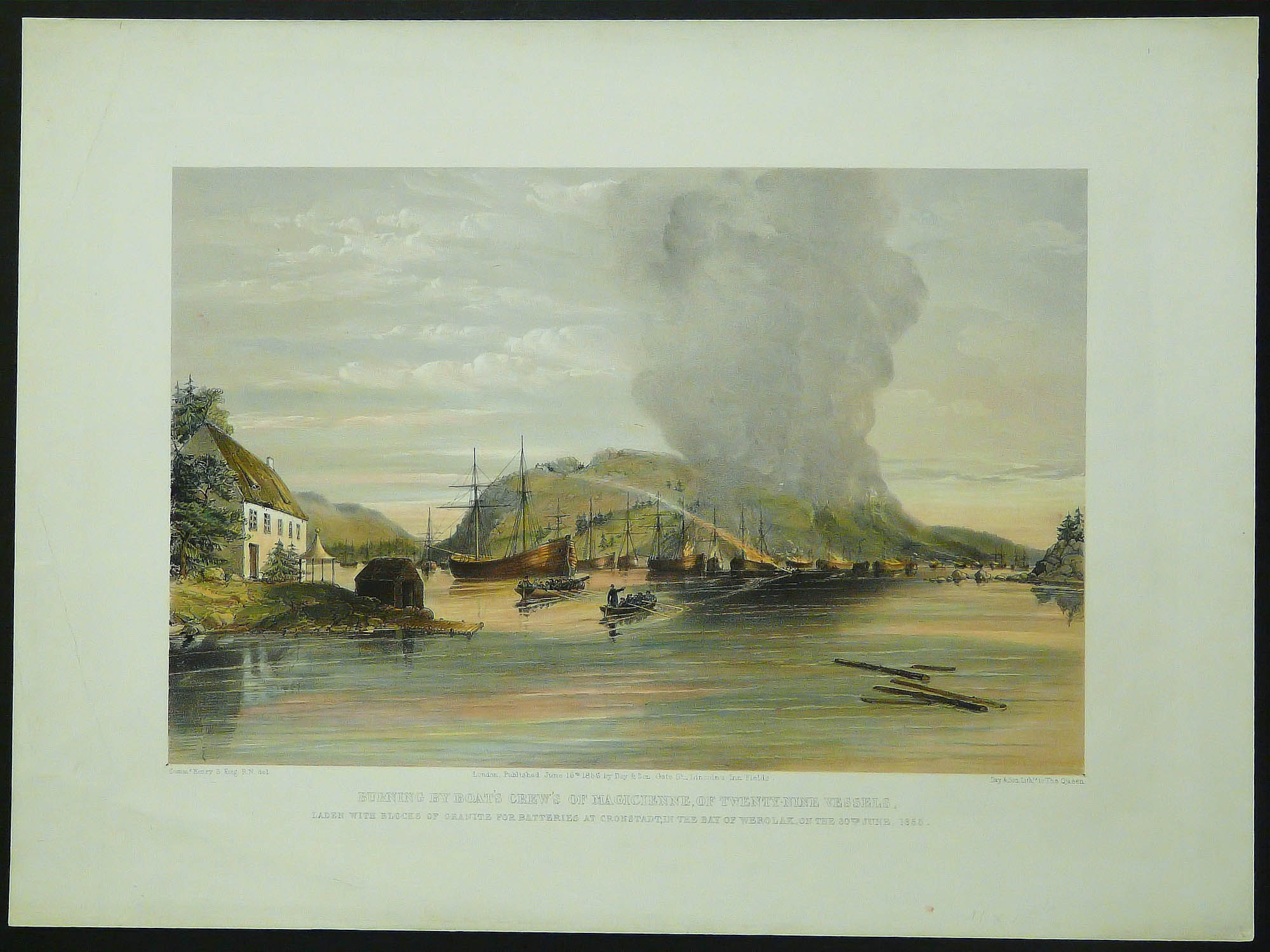 King, Henry B.: Burning by boat's crew's of Magicienne, of twenty-nine vessels, laden with blocks of granite for batteries at Cronstadt, in the bay of Werolax, on the 30th.June, 1855