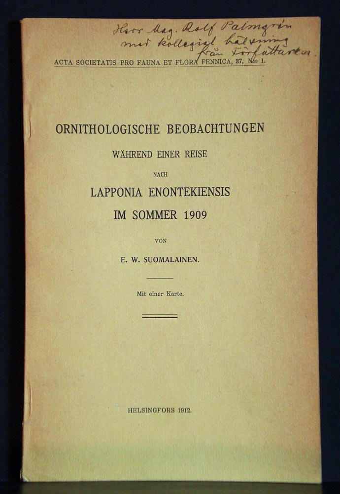 Suomalainen, E.W.: Ornitologische Beobachtungen während einer Reise nach Lapponia Enontekiensis im Sommer 1909
