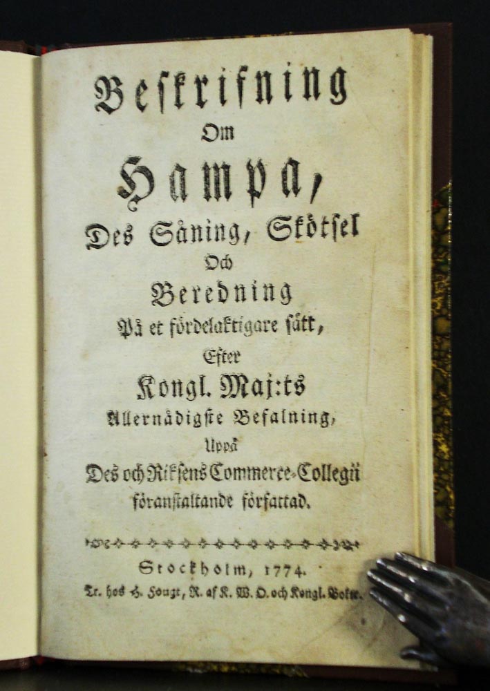 Beskrifning om hampa, des såning, skötsel och beredning på et fördelaktigare sätt (1774)