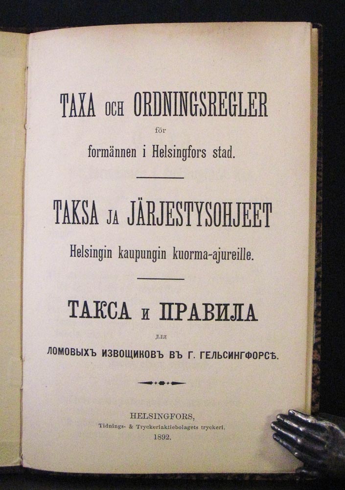 Taxa och ordningsregler för formännen i Helsingfors stad (1892)