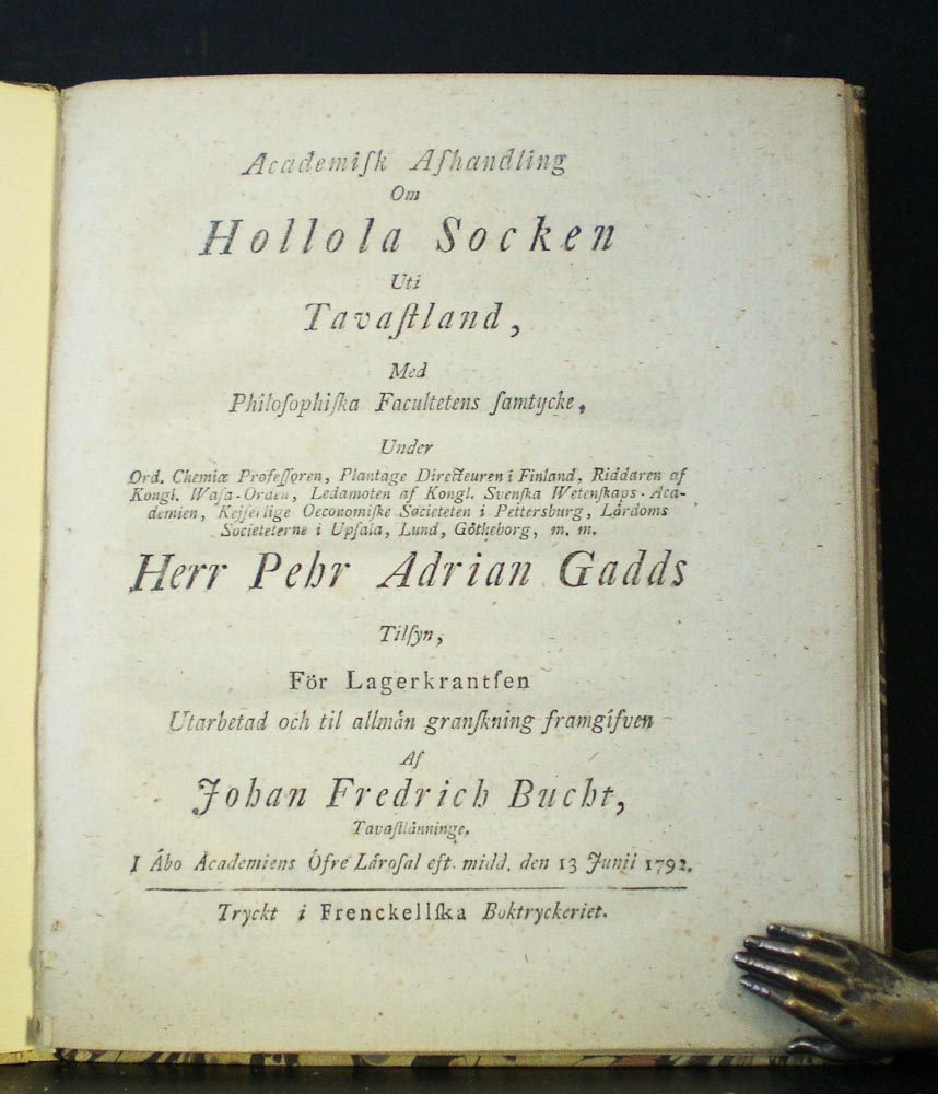 Gadd, Pehr Adrian: Om Hollola socken uti Tavastland. Resp. Johan Fredrich Bucht