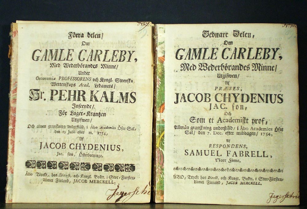PEHR KALM- JACOB CHYDENIUS Om Gamle Carleby I-II (1754)
