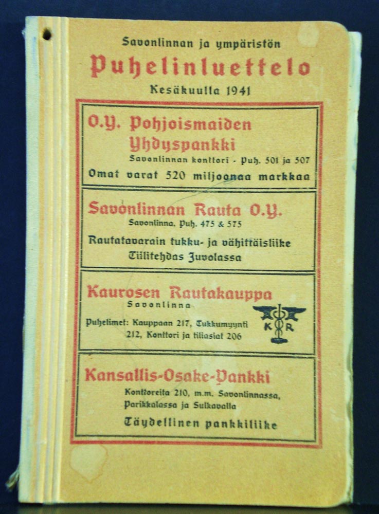 Savonlinnan ja ympäristön puhelinluettelo kesäkuulla 1941