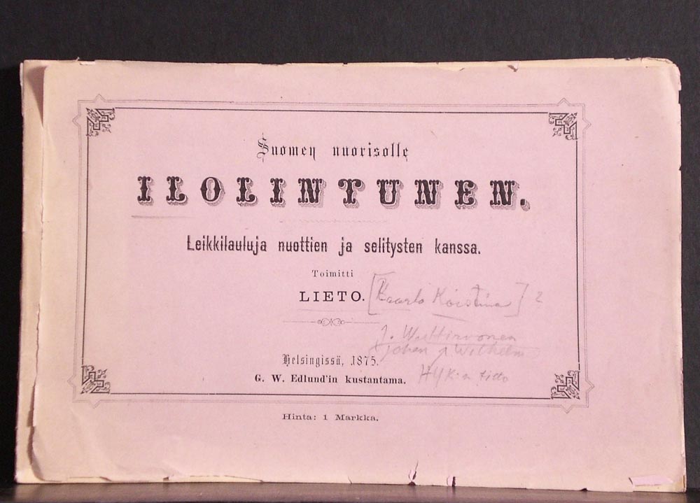 Suomen nuorisolle Ilolintunen. Leikkilauluja nuottien ja selitysten kanssa (1875)
