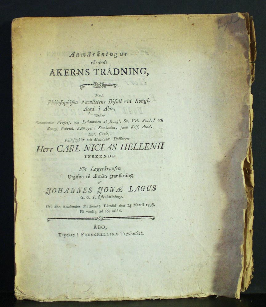 CARL NICLAS VON HELLENS Anmärkningar rörande åkerns trädning (1798)
