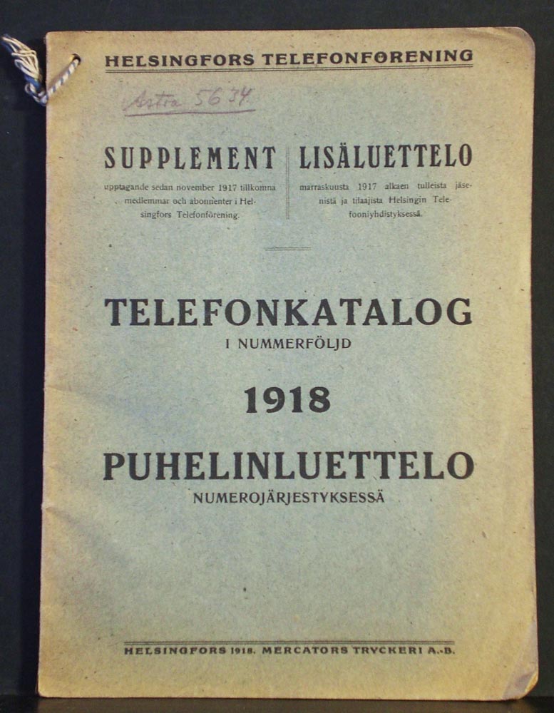 Supplement. Telefonkatalog i nummerföljd 1918.