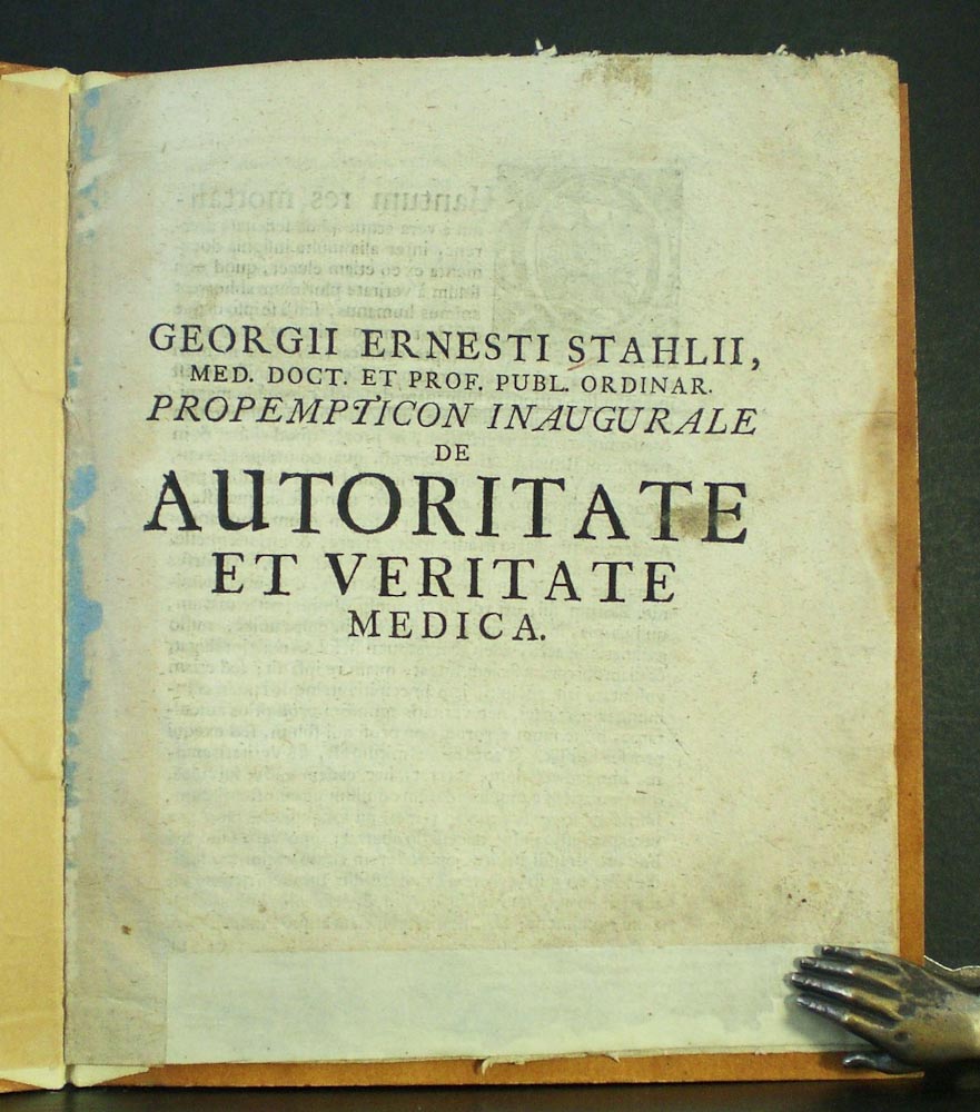 Georgii Ernesti Stahl Propempticon inaugurale de antiqua veritate artis medicae (1705)