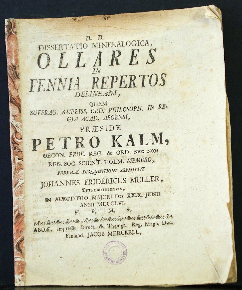PEHR KALM Ollares in Fennia repertos delineans (1756)