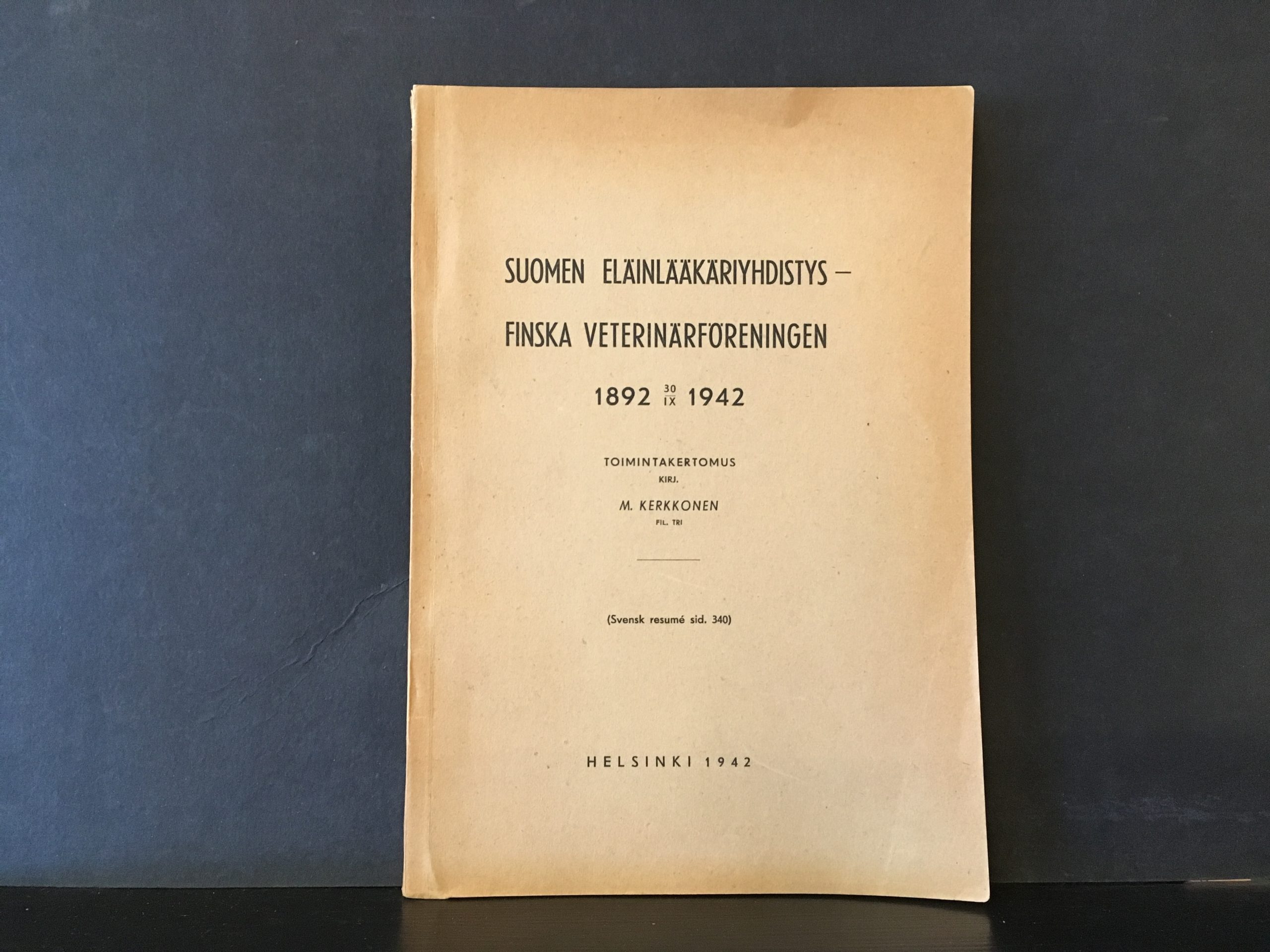 Suomen eläinlääkäriyhdistys - Finska veterinärföreningen 1892 30/IX 1942