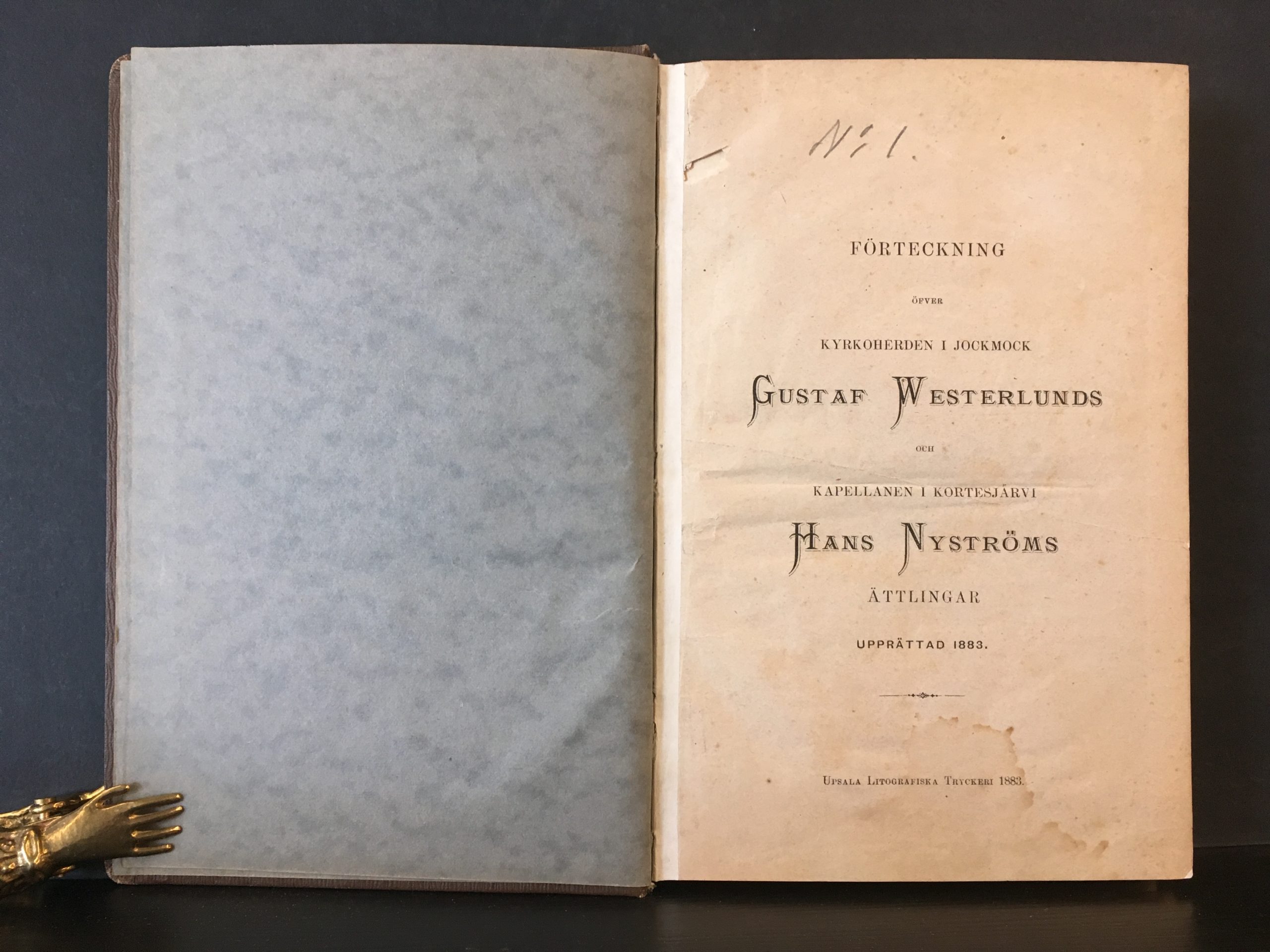 Förteckning öfver kyrkoherden i Jockmock Gustaf Westerlunds och kapellanen i Kortesjärvi Hans Nyströms ättlingar
