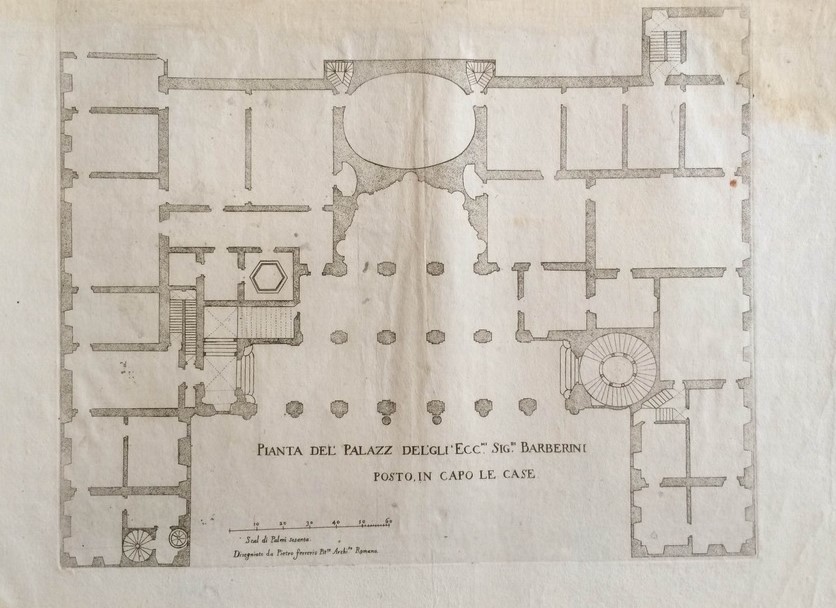 Ferrerio, P.: Pianta del' Palazz del'gli' Ecc. Sig. Barberini posto in capo le case (Palazzo Barberini)